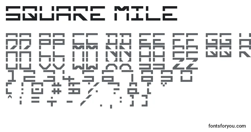 Fuente Square Mile - alfabeto, números, caracteres especiales