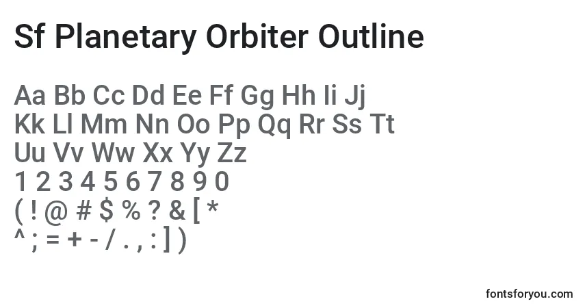 A fonte Sf Planetary Orbiter Outline – alfabeto, números, caracteres especiais