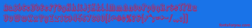 squealer embossed-Schriftart – Rote Schriften auf blauem Hintergrund