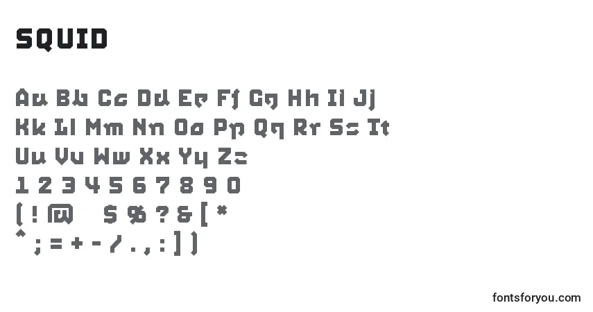 Шрифт SQUID    (141771) – алфавит, цифры, специальные символы