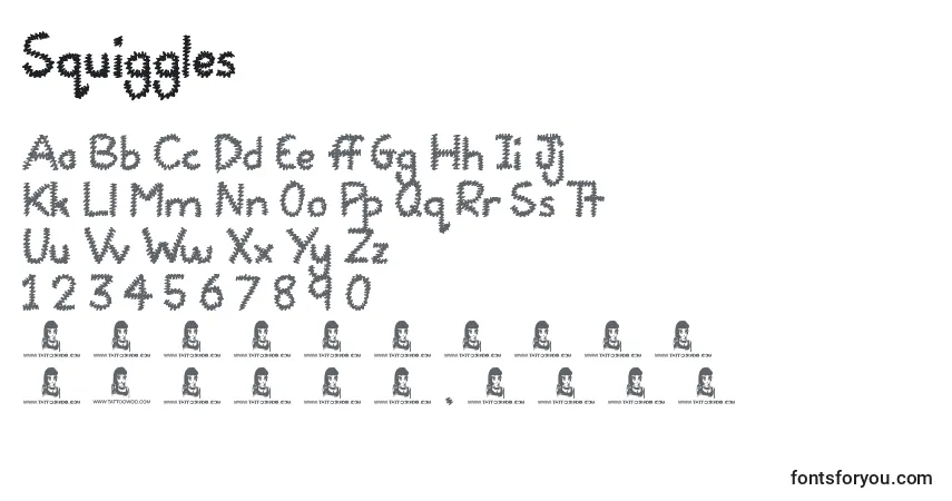 Шрифт Squiggles – алфавит, цифры, специальные символы