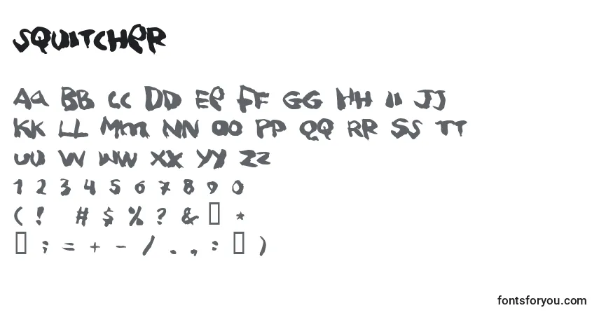 A fonte Squitcher (141777) – alfabeto, números, caracteres especiais