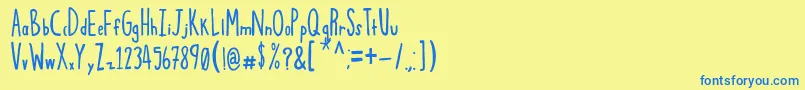 フォントSqwoze – 青い文字が黄色の背景にあります。