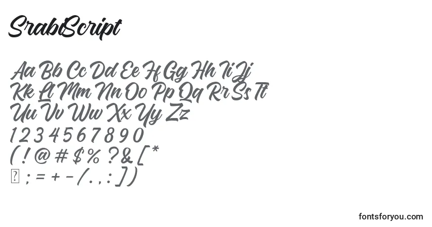Fuente SrabiScript - alfabeto, números, caracteres especiales