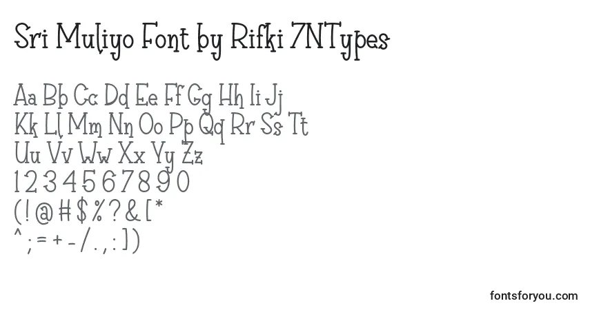 Schriftart Sri Muliyo Font by Rifki 7NTypes – Alphabet, Zahlen, spezielle Symbole