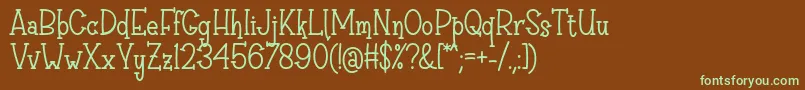 フォントSri Muliyo Font by Rifki 7NTypes – 緑色の文字が茶色の背景にあります。