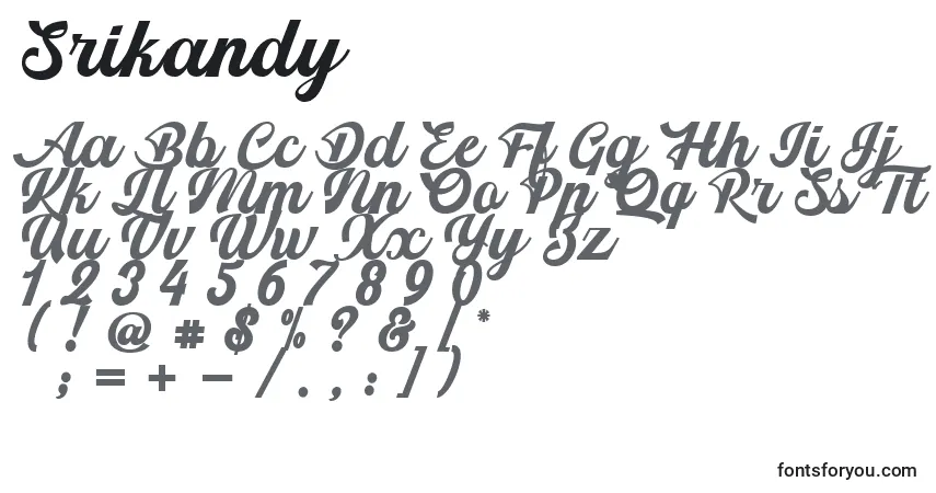 Шрифт Srikandy – алфавит, цифры, специальные символы
