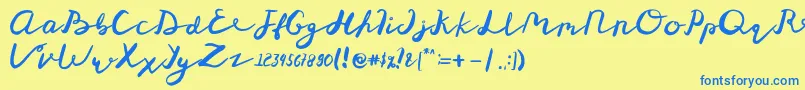 フォントSt Maknyus – 青い文字が黄色の背景にあります。