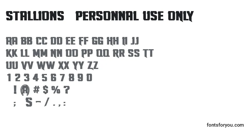 A fonte Stallions   personnal use ONLY – alfabeto, números, caracteres especiais