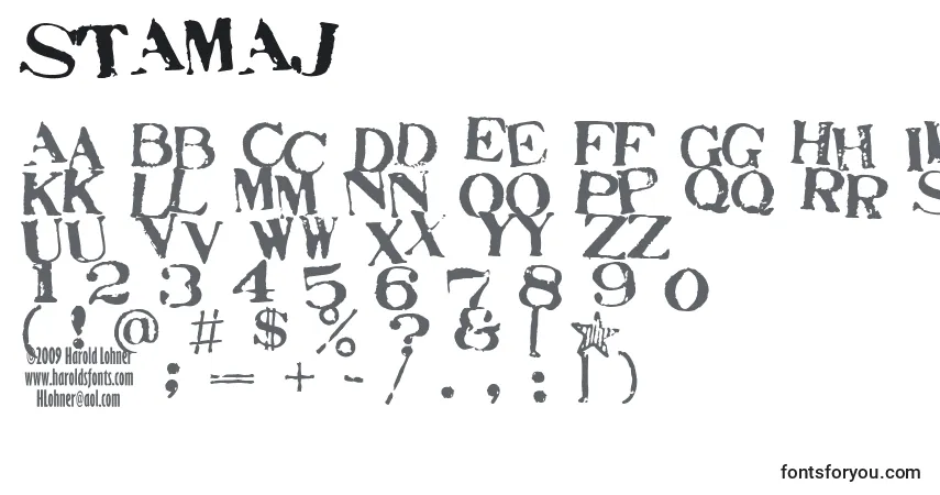 A fonte STAMAJ   (141807) – alfabeto, números, caracteres especiais