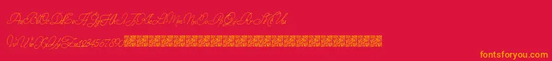 StampedEnvelopes-Schriftart – Orangefarbene Schriften auf rotem Hintergrund