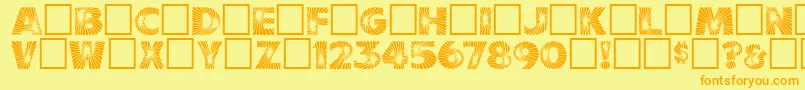 Starburst-Schriftart – Orangefarbene Schriften auf gelbem Hintergrund