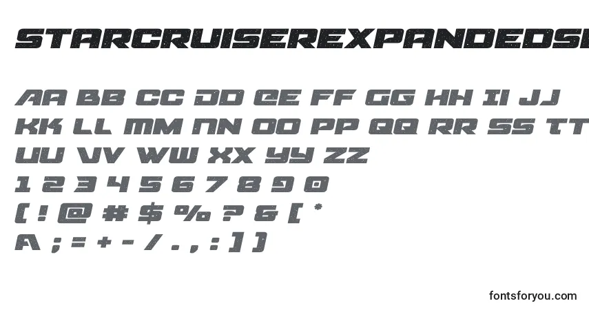 A fonte Starcruiserexpandedsemitalic – alfabeto, números, caracteres especiais
