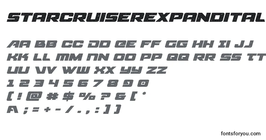 Шрифт Starcruiserexpandital – алфавит, цифры, специальные символы