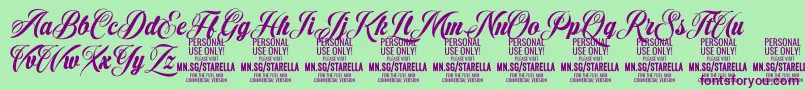 Fonte StarellaScript PERSONAL USE – fontes roxas em um fundo verde