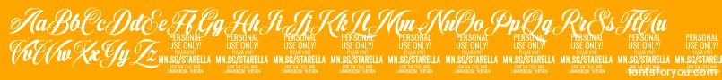 Więcej informacji o czcionce StarellaScript PERSONAL USE Czcionka StarellaScript PERSONAL USE – białe czcionki na pomarańczowym tle