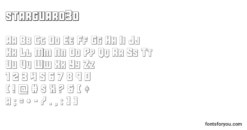 Czcionka Starguard3d – alfabet, cyfry, specjalne znaki