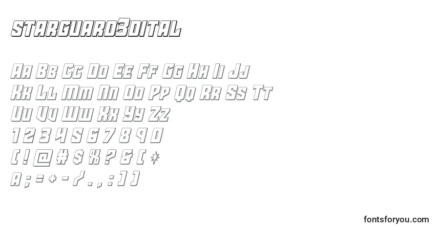 Czcionka Starguard3dital – alfabet, cyfry, specjalne znaki