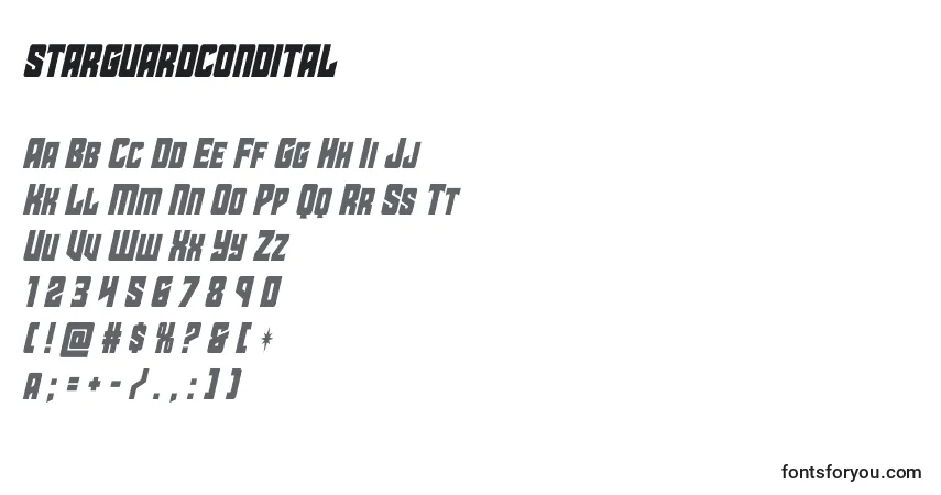 Schriftart Starguardcondital – Alphabet, Zahlen, spezielle Symbole