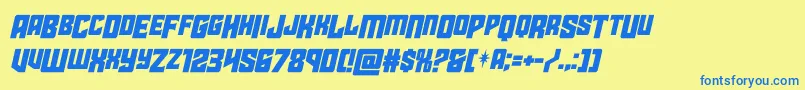フォントstarguarddropcaseital – 青い文字が黄色の背景にあります。