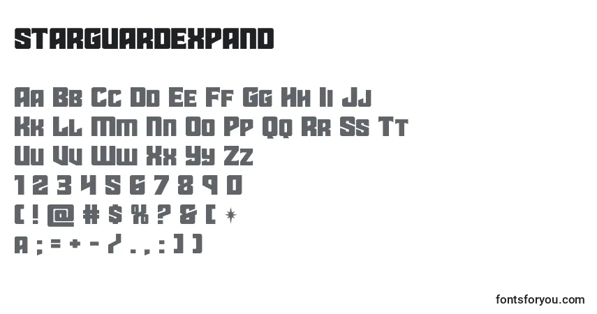 Schriftart Starguardexpand – Alphabet, Zahlen, spezielle Symbole