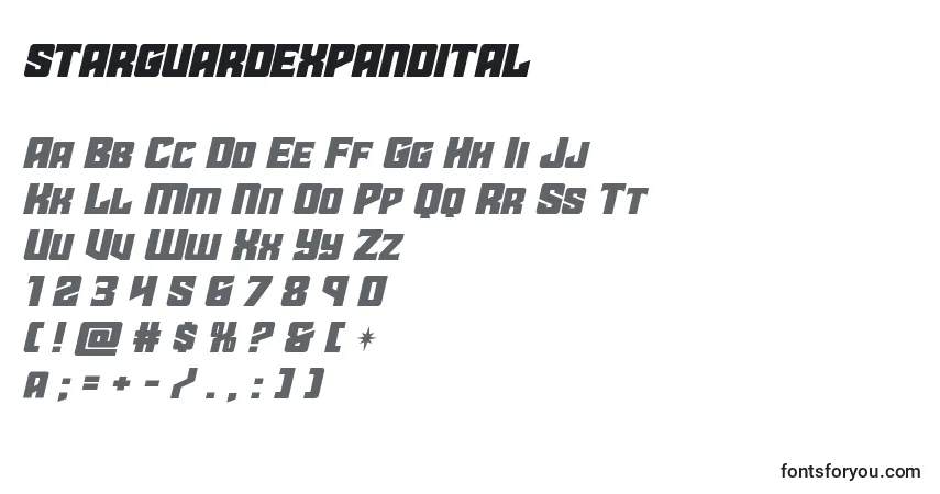 Schriftart Starguardexpandital (141871) – Alphabet, Zahlen, spezielle Symbole
