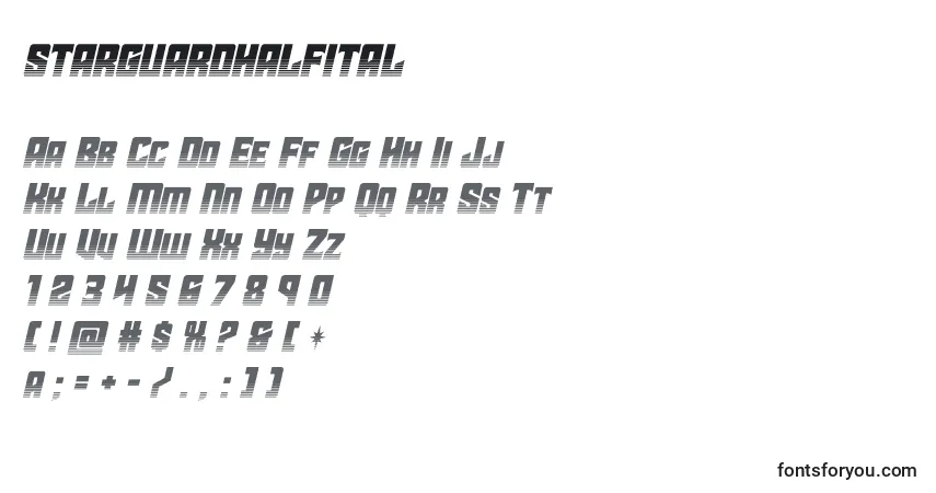 A fonte Starguardhalfital – alfabeto, números, caracteres especiais