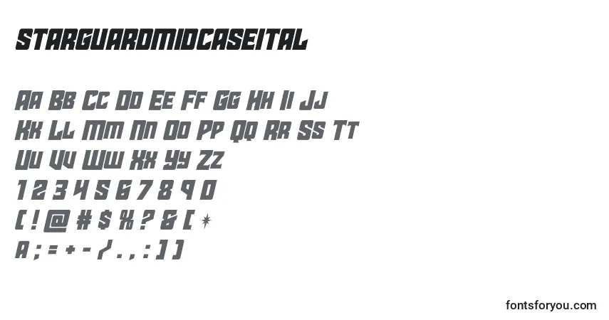 Schriftart Starguardmidcaseital – Alphabet, Zahlen, spezielle Symbole