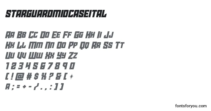 Schriftart Starguardmidcaseital (141887) – Alphabet, Zahlen, spezielle Symbole