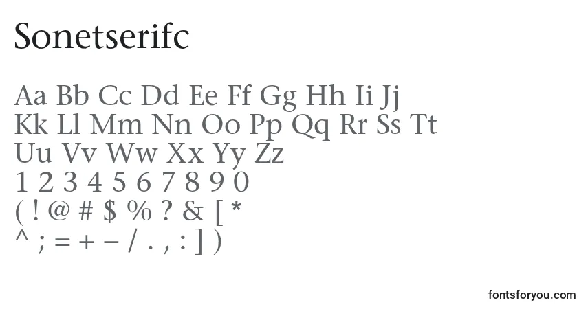 Czcionka Sonetserifc – alfabet, cyfry, specjalne znaki