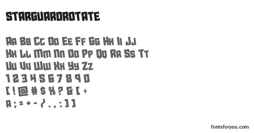 Czcionka Starguardrotate – alfabet, cyfry, specjalne znaki