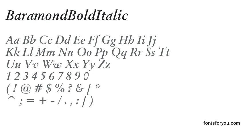 Czcionka BaramondBoldItalic – alfabet, cyfry, specjalne znaki