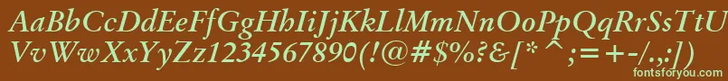 BaramondBoldItalic-fontti – vihreät fontit ruskealla taustalla