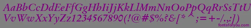BaramondBoldItalic-Schriftart – Violette Schriften auf grauem Hintergrund
