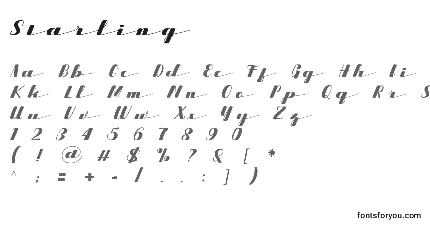 A fonte Starling – alfabeto, números, caracteres especiais
