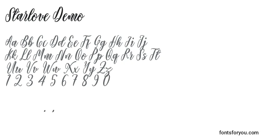 Schriftart Starlove Demo – Alphabet, Zahlen, spezielle Symbole