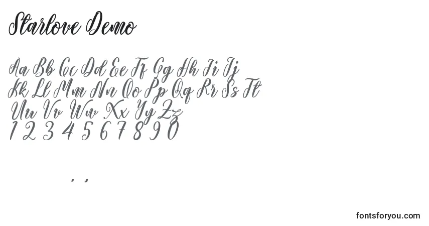 Czcionka Starlove Demo (141906) – alfabet, cyfry, specjalne znaki