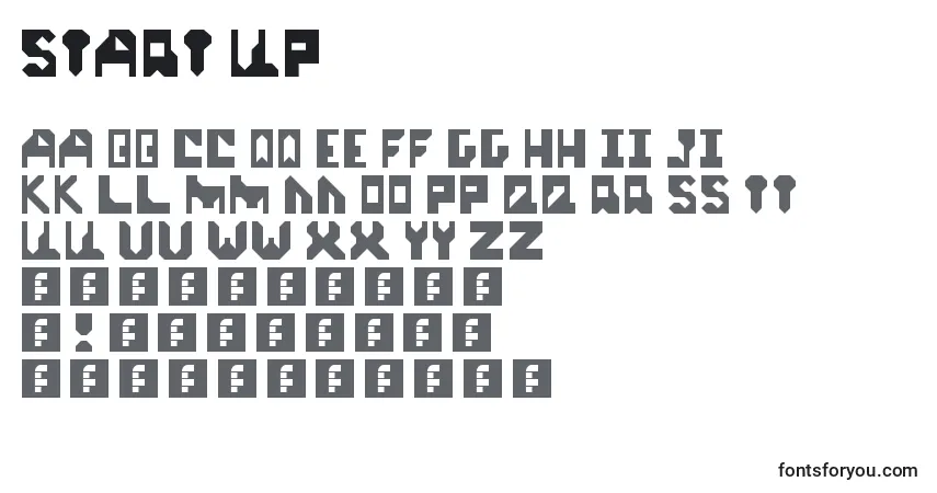 Czcionka Start up – alfabet, cyfry, specjalne znaki