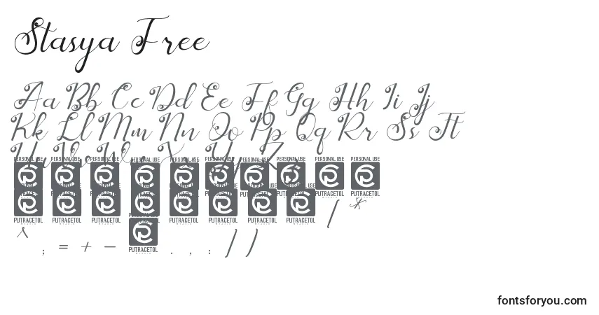 Schriftart Stasya Free – Alphabet, Zahlen, spezielle Symbole