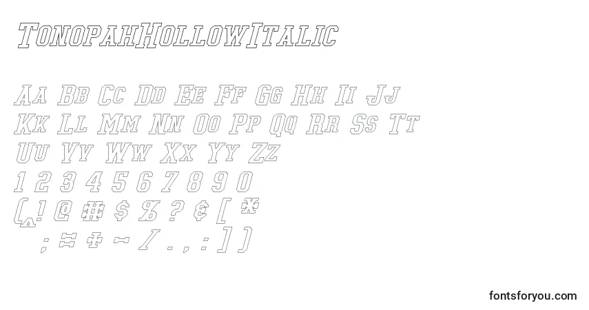 Шрифт TonopahHollowItalic – алфавит, цифры, специальные символы