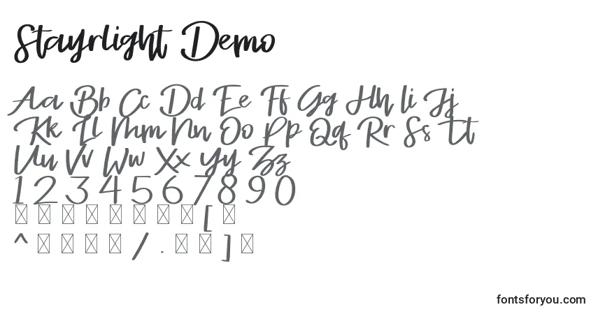 A fonte Stayrlight Demo – alfabeto, números, caracteres especiais