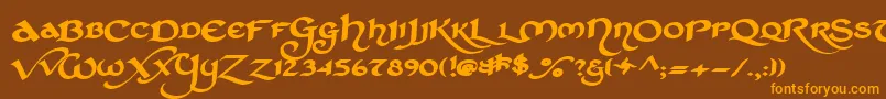 フォントStched   – オレンジ色の文字が茶色の背景にあります。