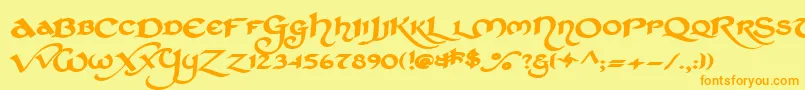 フォントStched   – オレンジの文字が黄色の背景にあります。