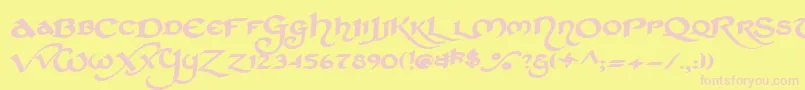 Stched  -fontti – vaaleanpunaiset fontit keltaisella taustalla
