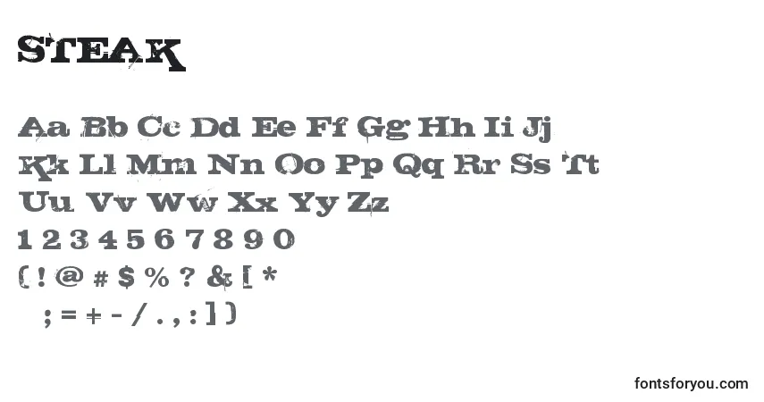 A fonte STEAK (141936) – alfabeto, números, caracteres especiais
