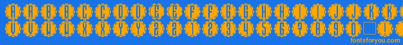 Steamcog Caps Font – Orange Fonts on Blue Background