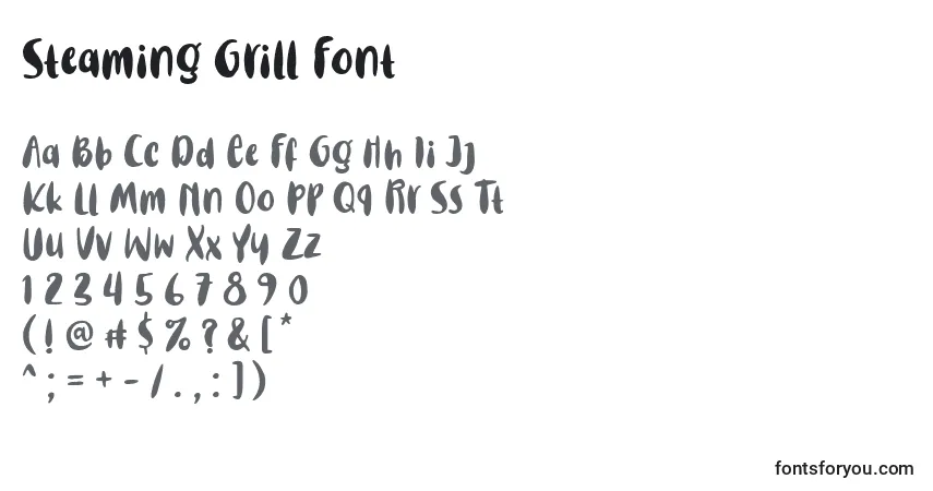 A fonte Steaming Grill Font – alfabeto, números, caracteres especiais