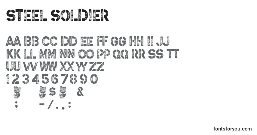 Czcionka Steel Soldier – alfabet, cyfry, specjalne znaki