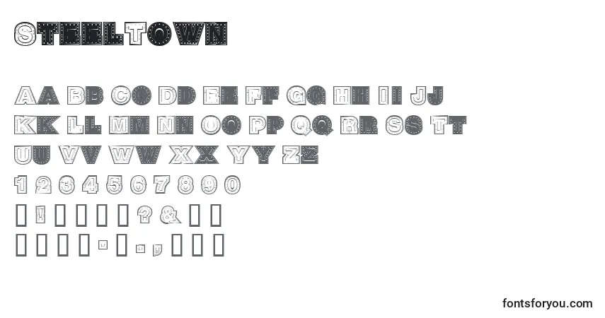 Schriftart SteelTown (141954) – Alphabet, Zahlen, spezielle Symbole