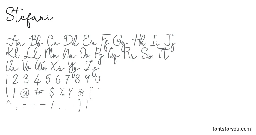 A fonte Stefani – alfabeto, números, caracteres especiais